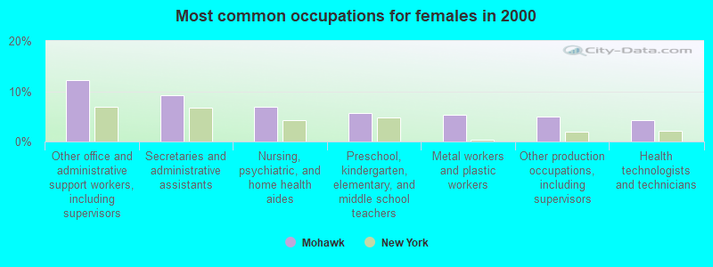 Most common occupations for females in 2000