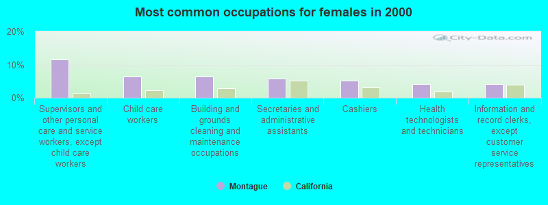 Most common occupations for females in 2000