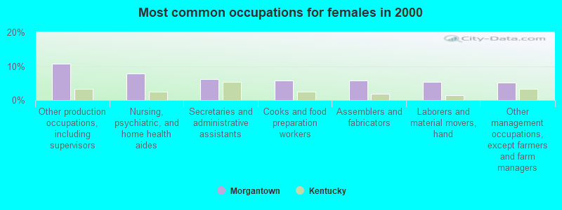 Most common occupations for females in 2000