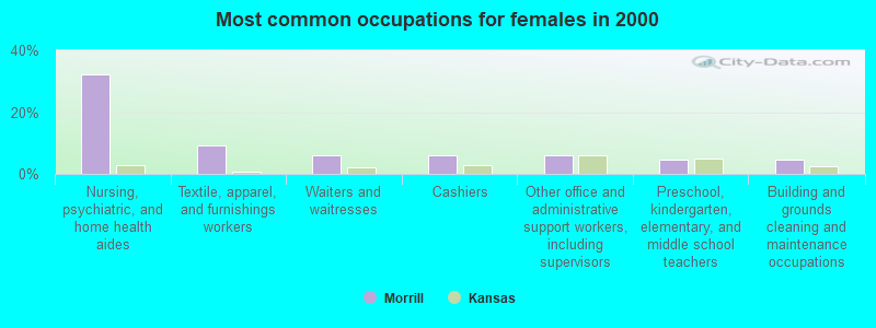 Most common occupations for females in 2000