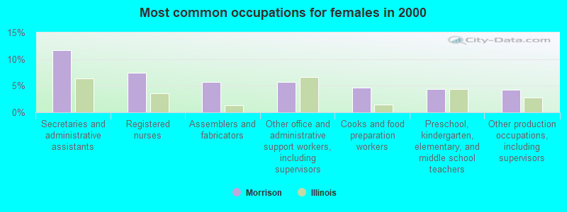 Most common occupations for females in 2000