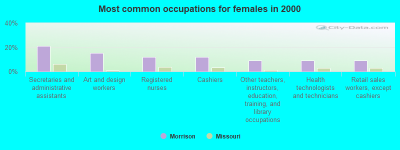 Most common occupations for females in 2000