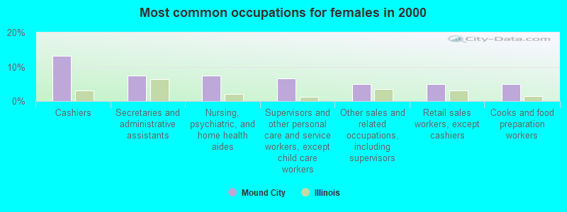 Most common occupations for females in 2000