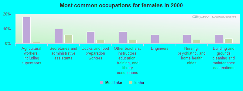 Most common occupations for females in 2000