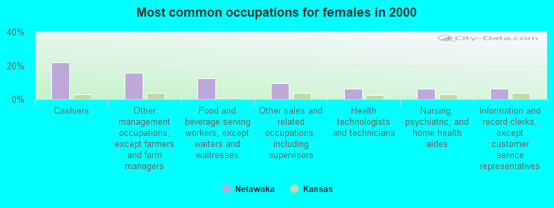 Most common occupations for females in 2000