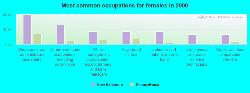 Most common occupations for females in 2000