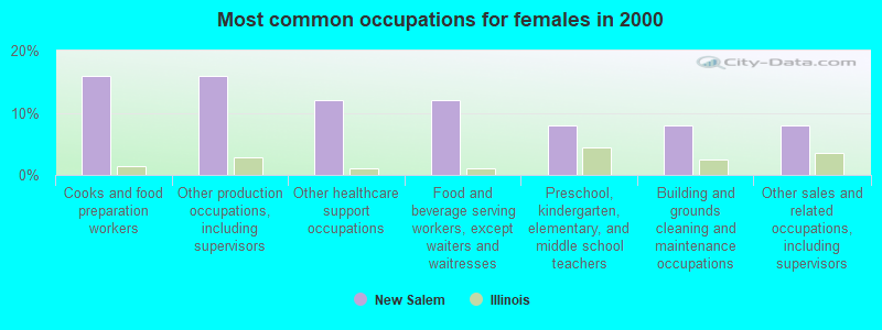 Most common occupations for females in 2000