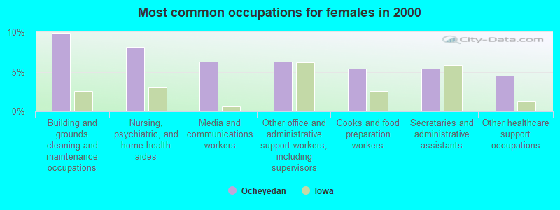 Most common occupations for females in 2000