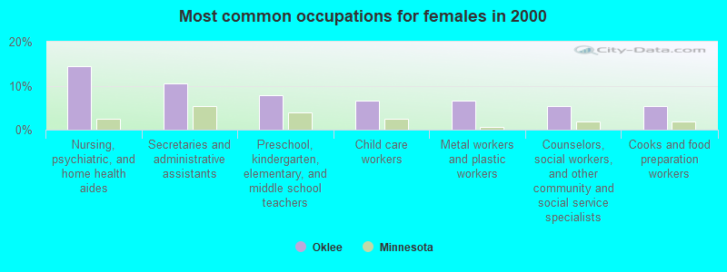 Most common occupations for females in 2000