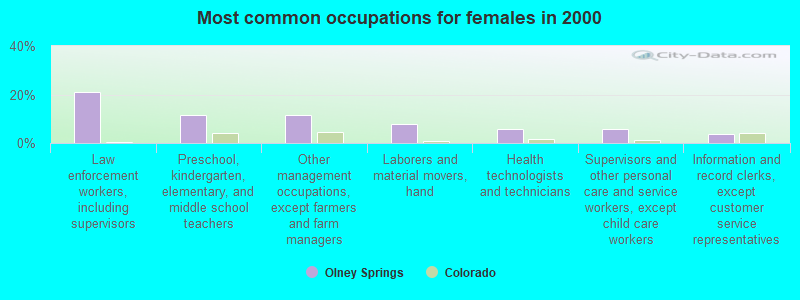 Most common occupations for females in 2000