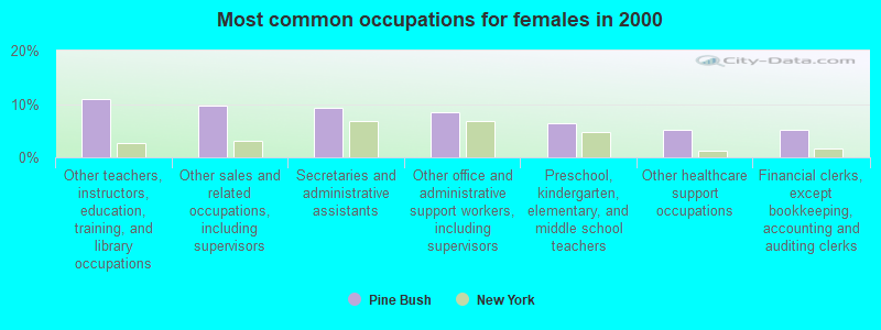 Most common occupations for females in 2000