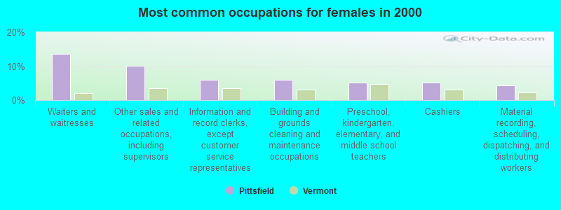 Most common occupations for females in 2000