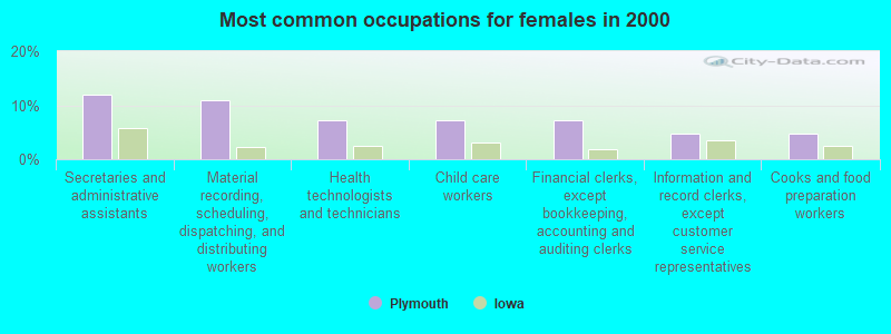 Most common occupations for females in 2000