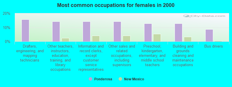 Most common occupations for females in 2000