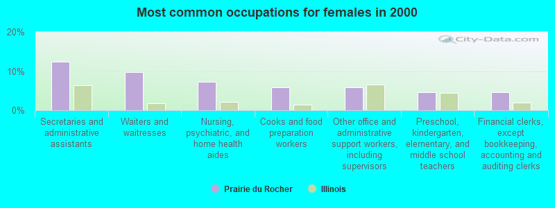 Most common occupations for females in 2000