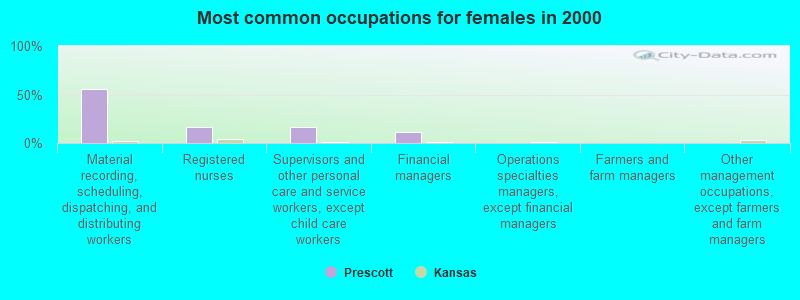 Most common occupations for females in 2000