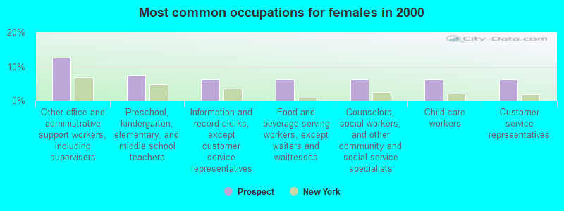 Most common occupations for females in 2000