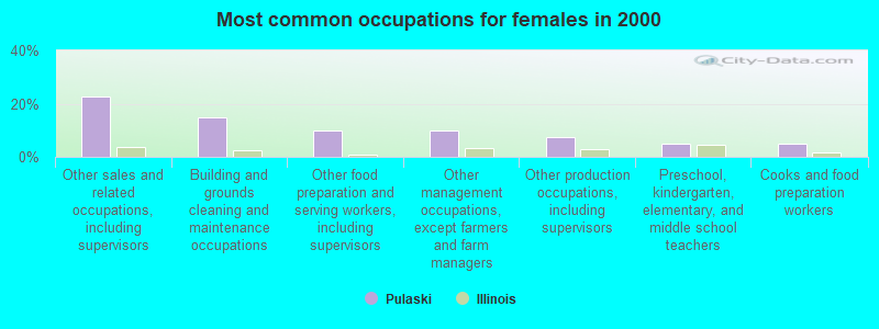 Most common occupations for females in 2000