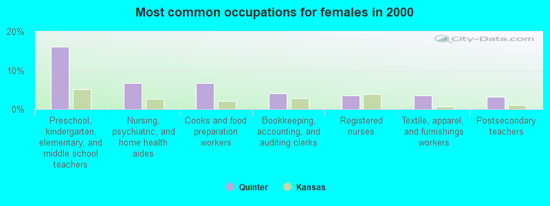 Most common occupations for females in 2000