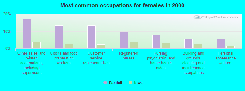 Most common occupations for females in 2000