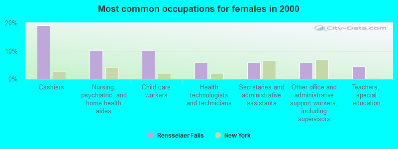 Most common occupations for females in 2000