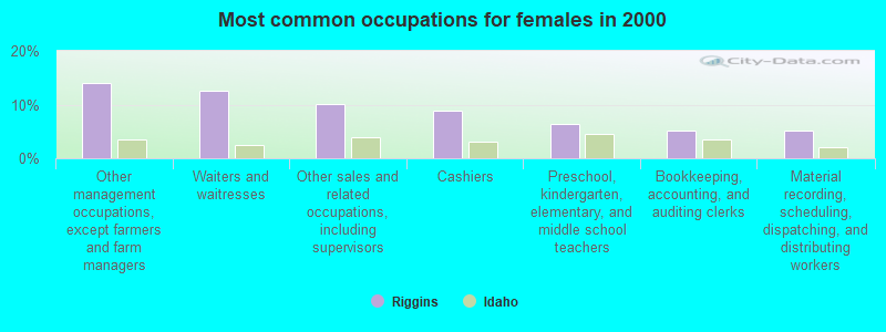 Most common occupations for females in 2000