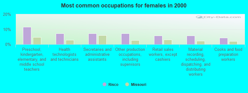 Most common occupations for females in 2000