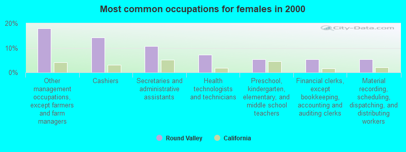 Most common occupations for females in 2000