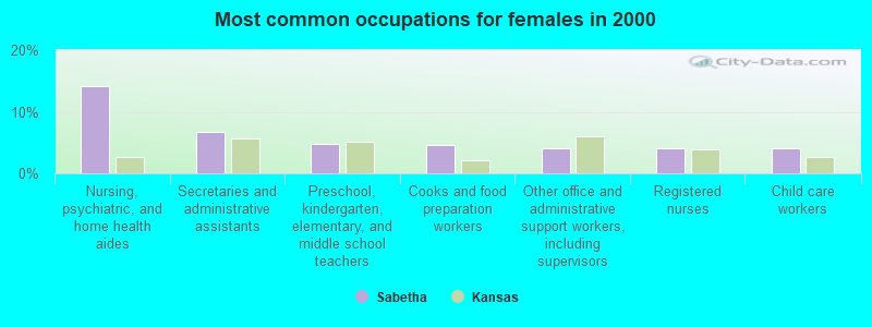 Most common occupations for females in 2000