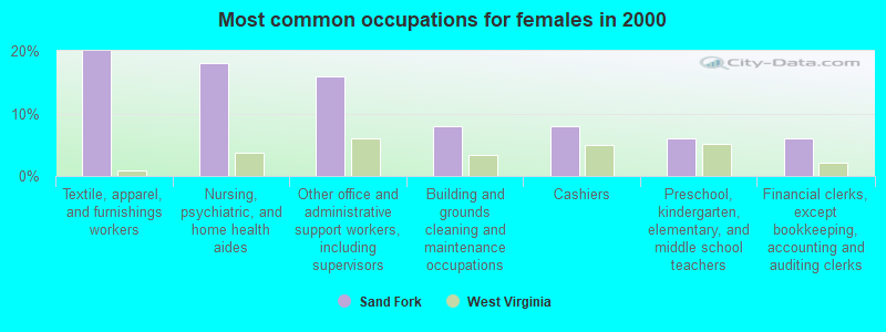 Most common occupations for females in 2000