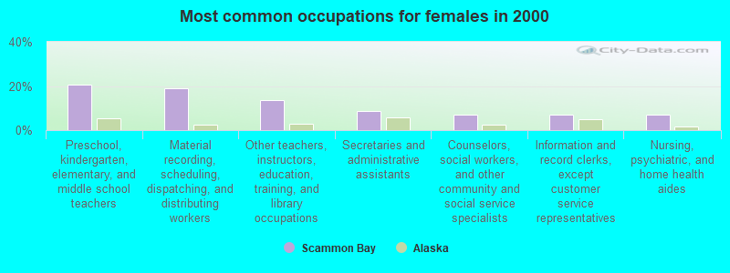 Most common occupations for females in 2000