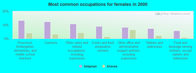 Most common occupations for females in 2000