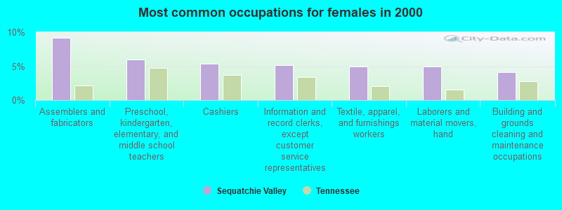 Most common occupations for females in 2000