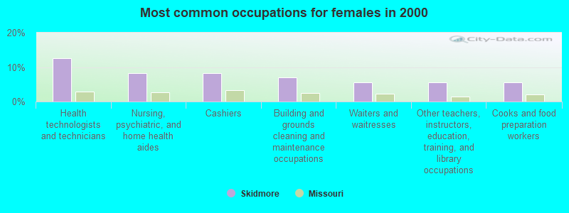 Most common occupations for females in 2000