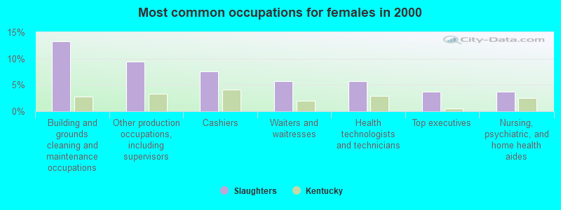 Most common occupations for females in 2000