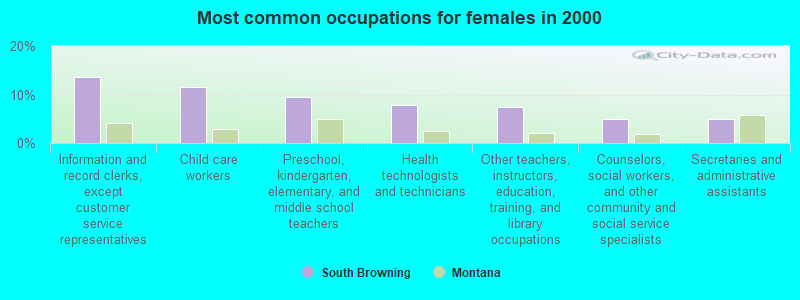 Most common occupations for females in 2000