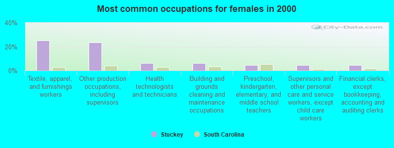 Most common occupations for females in 2000