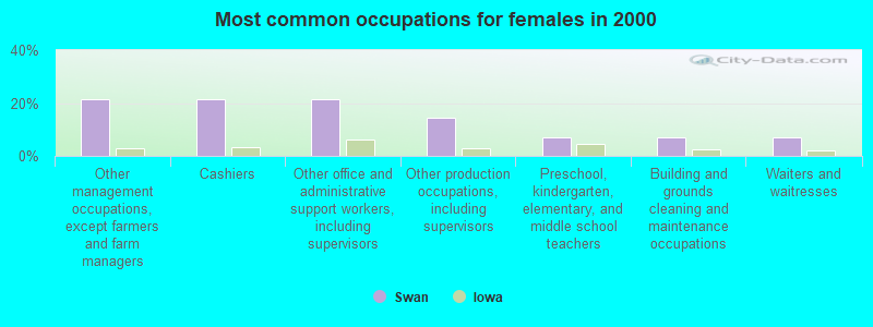 Most common occupations for females in 2000