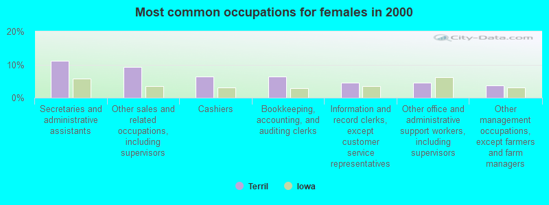 Most common occupations for females in 2000