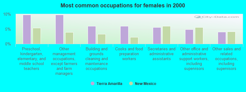 Most common occupations for females in 2000