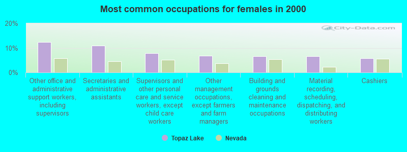 Most common occupations for females in 2000