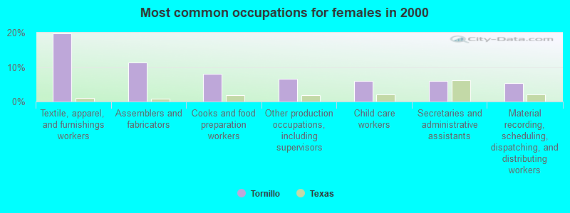 Most common occupations for females in 2000