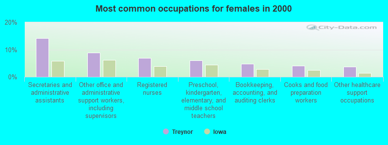 Most common occupations for females in 2000