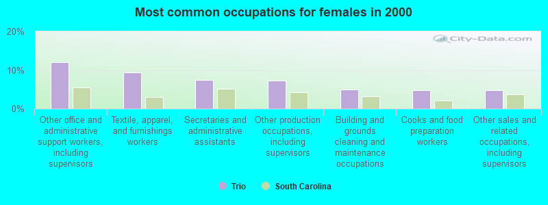 Most common occupations for females in 2000