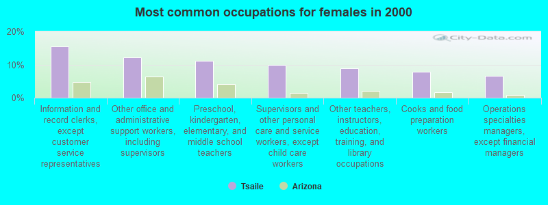 Most common occupations for females in 2000