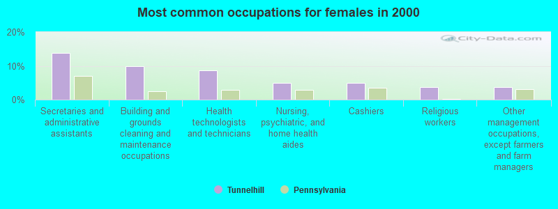 Most common occupations for females in 2000