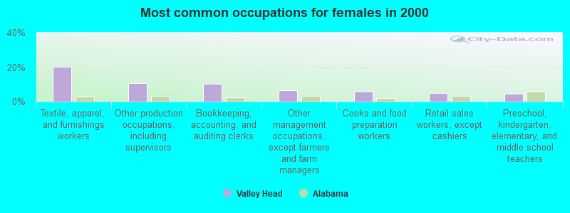 Most common occupations for females in 2000