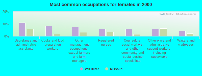 Most common occupations for females in 2000