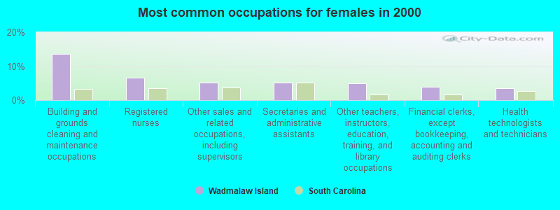 Most common occupations for females in 2000