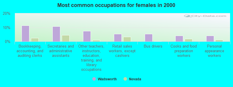 Most common occupations for females in 2000